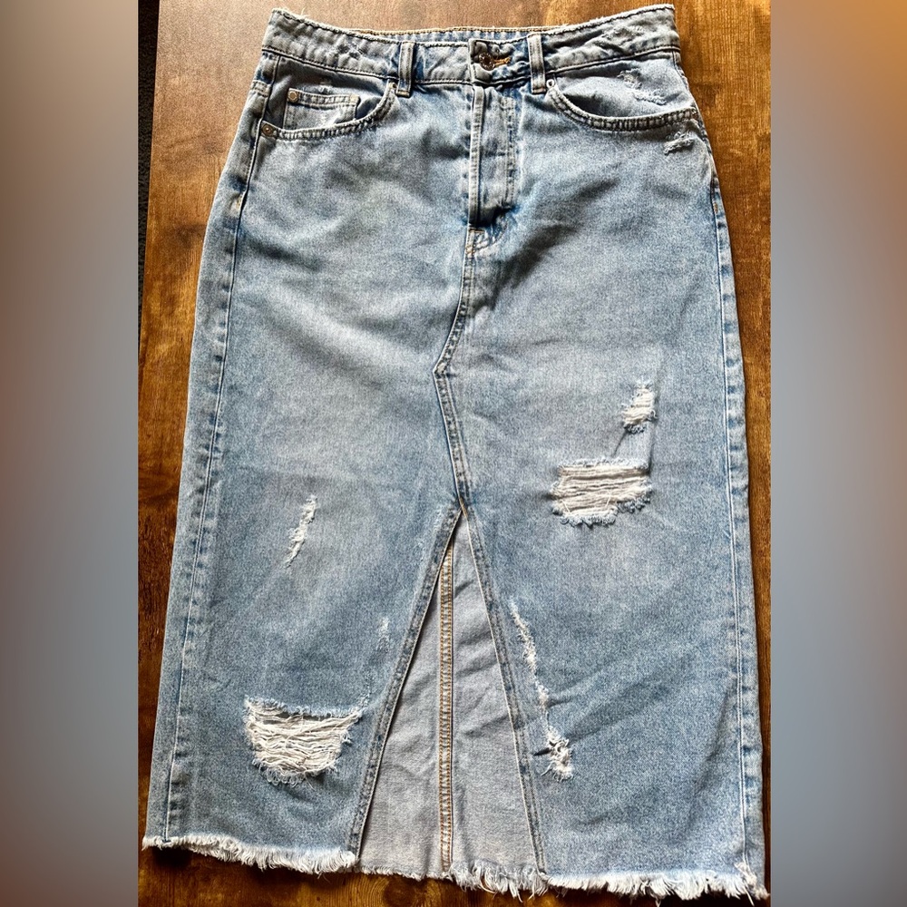 Distressed Denim Skirt